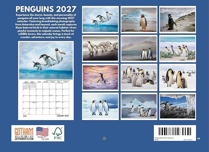 Penguin Calendar 2027 Monthly Wall Calender 12 Month