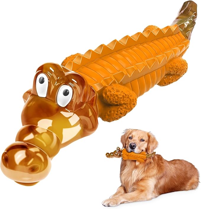 Dog Toy for Aggressive Chewers – Dog Chew Toy for Small&Medium & Large Dogs, Tough Dog Toy for Boredom & Anxiety Relief（Orange）