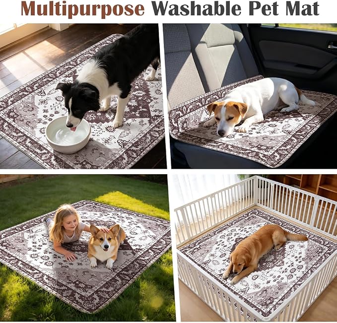 Washable Pee Pads for Dogs, 2 Pack Reusable Puppy Training Pads 60"x48" Super Absorbent Waterproof Dog Training Pads, Non-Slip Potty Pads, Whelping Pads Litter Mat Light Brown Medallion