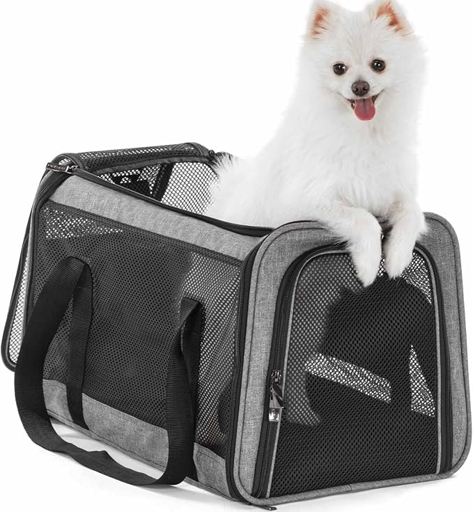 PETSFIT Large Cat Car Carrier,19 x 12 x 12 | Roomy Escape-Proof Cat Car Seat, Safe Driving, Lockable Zippers & Safety Tether, Soft-Sided Travel Carrier
