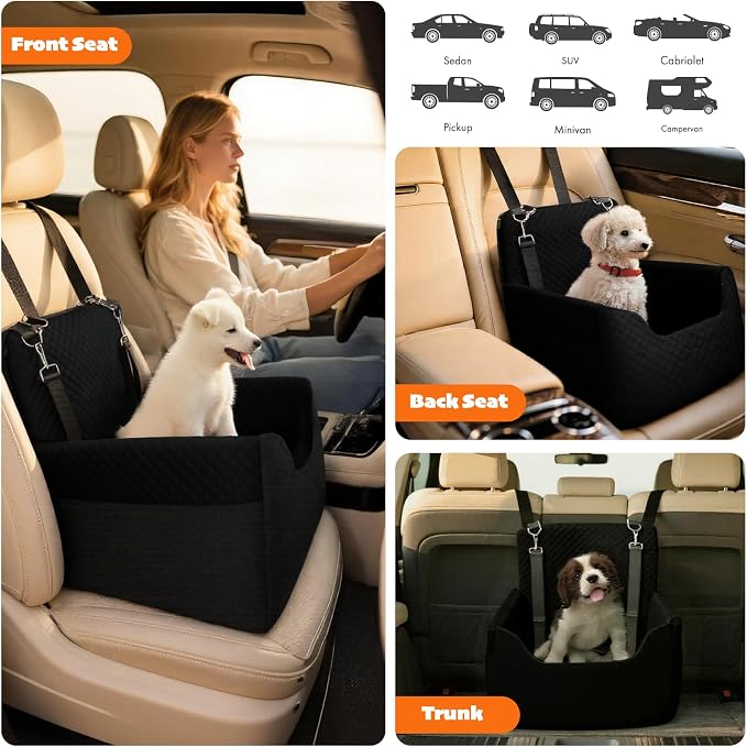 ALL GOOD PET SUPPLIES Dog Car Seat for Small/Medium Dogs Under 35lbs | Soft Memory Foam Booster Car Seat with Detachable Washable Cover and Cushion, Puppy Dog Car Bed