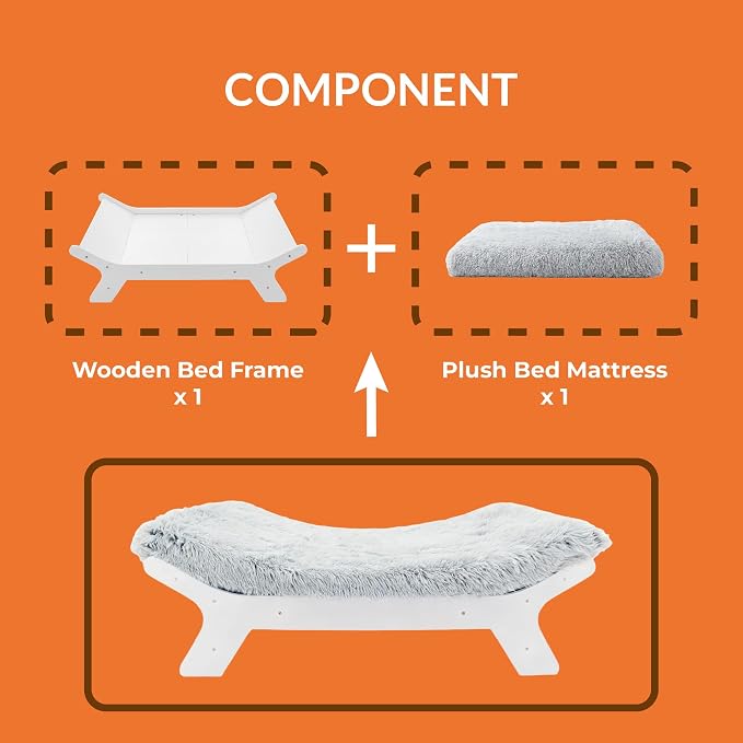 Elevated Wood Dog Bed Frame Mat Set, Whitecolor, Medium | Raised Sturdy Attractive Dog Sofa Couch Furniture,60 lb