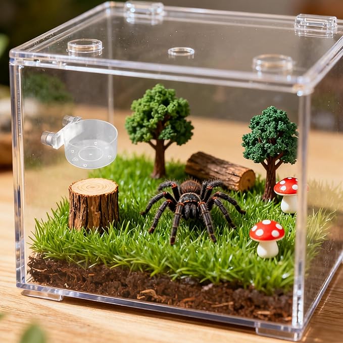 Jumping Spider Feeding Dish Set, Magnetic Water Dispenser Bowl Reptile Feeding Tweezers & 2pcs Jumping Spider Enclosure Decor Accessories for Small Animal Stuff