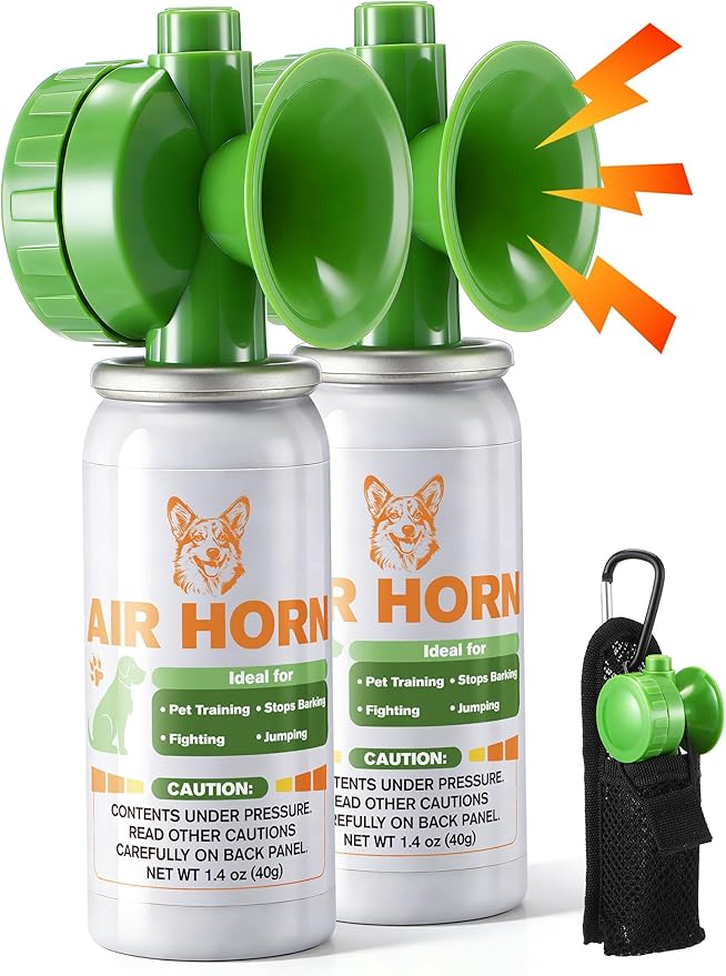 Air Horn with Holster, 1.4 oz 120 dB Loud Pet Trainer to Stop Dog Attacking Barking Fighting Jumping, Coyotes Air Horn for Safety, Protect Yourself & Pet While Walking, Green(2 Pack)
