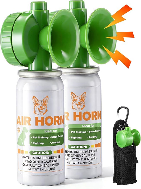 Air Horn with Holster, 1.4 oz 120 dB Loud Pet Trainer to Stop Dog Attacking Barking Fighting Jumping, Coyotes Air Horn for Safety, Protect Yourself & Pet While Walking, Green(2 Pack)