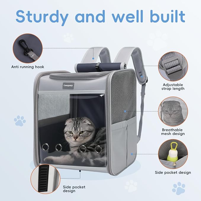 Cawypety Cat Carrier Backpack,Cat Carrier with Window Blind，Cat Backpack for Small Cats Dogs, Safety Straps, Collapsible, Breathability,Designed for Travel, Hiking, Outdoor,Car