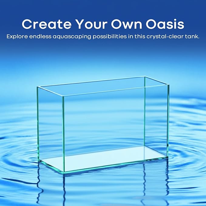 10 Gallon Glass Fish Tank Open-Back Lid, Aquarium Fish Bowl Cube for Betta Goldfish Snails Shrimp Aquatic Planting, Ultra Clear Rimless Low Iron