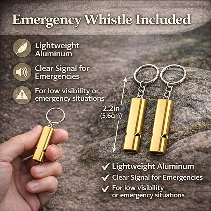 kcrygogo Loud Bear Bells with Leather Button Strap and Emergency Whistle for Survival, Hiking, Biking, Fishing, Climbing（2sets