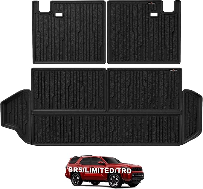 TripleAliners Trunk Mat & Rear Seatback Mat Fit for Toyota 2025 2026 4Runner All Weather TPE Liners Accessories Custom Fit 6th Generation 4Runner TPE Heavy-Duty Covers(Only for 7 Seats)