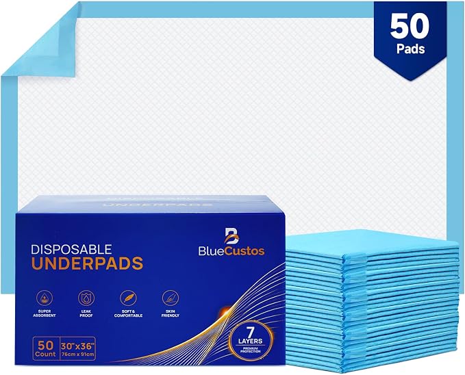 30"x36" Bed Pads Disposable Adult 7-Layer Extra Large 50 Count | Overnight Protection for Incontinence, Super Absorbent Chucks Underpads, Leakproof, Pee Pads for Dogs, Elderly, Kids, Pets