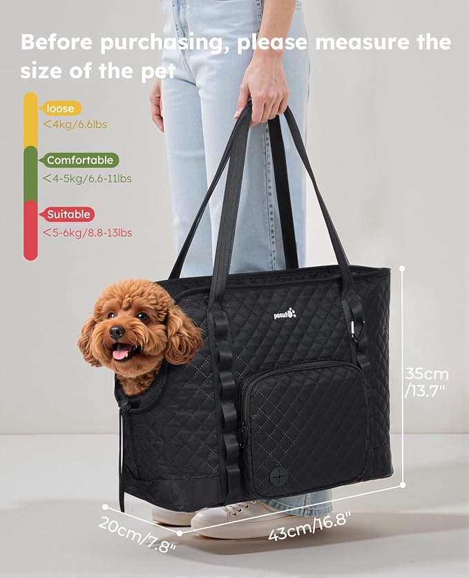 Pecute Dog Purse Carrier, Dog Carrier with Pockets for Small Dogs,XL,Black | Breathable,Foldable,Large Pocket,Built-in safety Rope,Machine washable,Under 13 Lbs