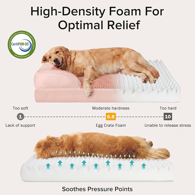 L Plus Orthopedic Dog Bed for Large Dogs, Washable Dog Sofa with Egg-Crate Foam, Waterproof Lining and Non-Skid Bottom