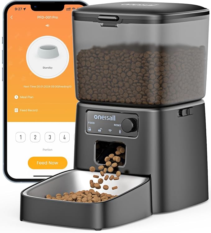 oneisall Automatic Cat Feeder, 2.4G WiFi Cat Food Dispenser with App, 12 Cups/3.5L Auto Cat Feeder for Dry Food, Timed Cat Feeder with Portion Control for Small Pets Indoor | Timed Meals, Feed Now, Feeding Logs, Slow Feed, Precise Portion, Dual Power B...