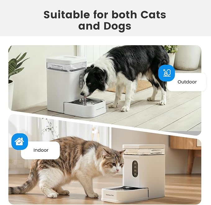 Gardner Pet 1.7 Gallon Automatic Dog Water Bowl Dispenser 6.5L Gravity Water Feeder with Stainless Steel Bowl & Maifan Stone Filter, BPA-Free for for Cats and Dogs (White, 1.7 Gallon)
