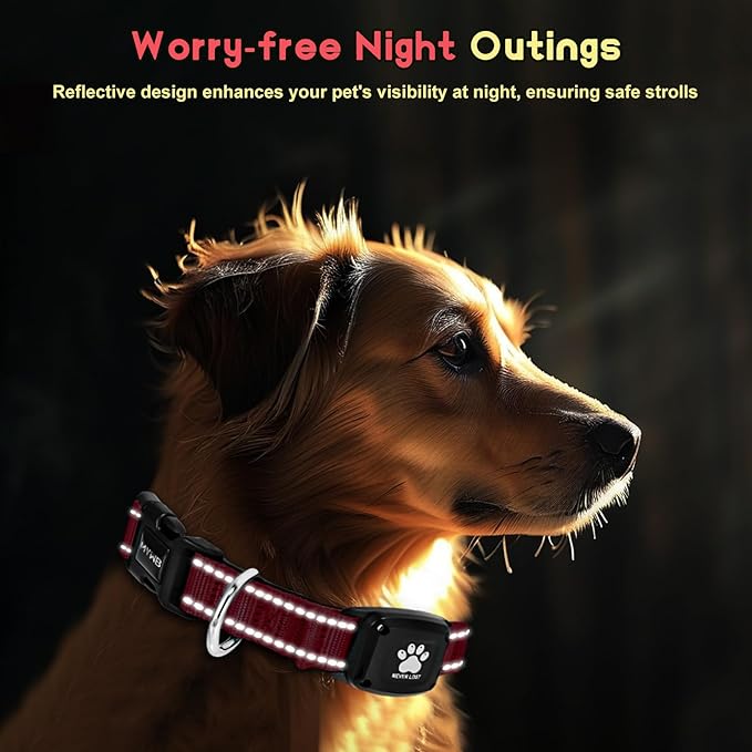GPS Dog Collar Tracker 2-in-1,Reflective Waterproof Pet Collar,iOS-Only,No Monthly Fees,Unlimited Range,Dog Tracking Collar Pet Tracker,for Small Medium Large Dogs(S (12.6"-16.5"), Red)