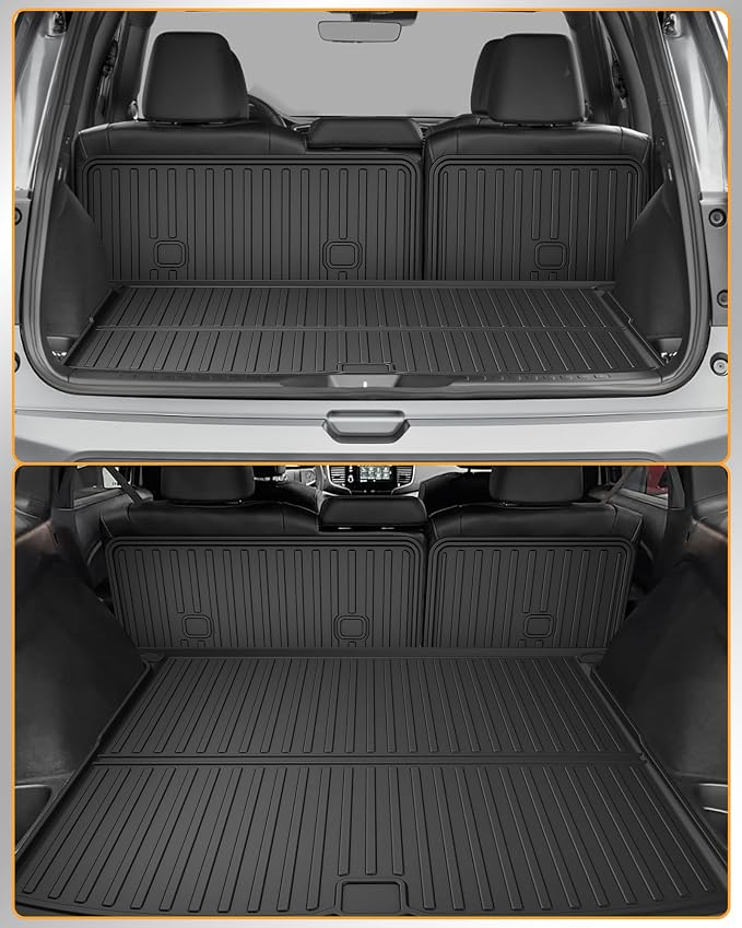 Floor Mats & Cargo Mat & Backrest Mat for Honda Passport 2019-2025 | All Weather Custom Fit Car Floor Liner, 1st & 2nd Row & Trunk Mat, Black (EX-L/TrailSport/Elite/Touring/Sport/Black Edition)