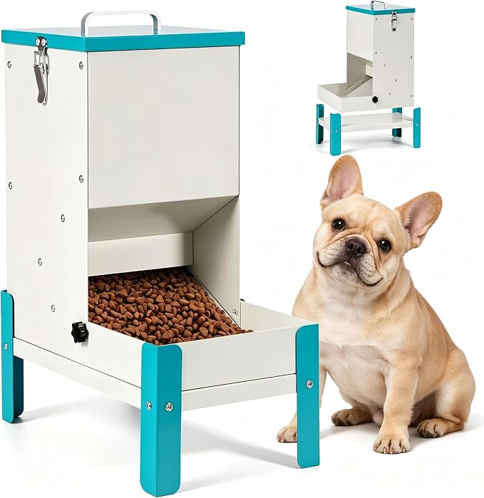 Automatic Cat Feeder, Elevated Dog Bowl Food Dispenser Gravity | 10L Galvanized Automatic Dog Feeder Elevated Cat Feeder Removable Feeding Tray Raised Pet Feeder for Dogs and Cats