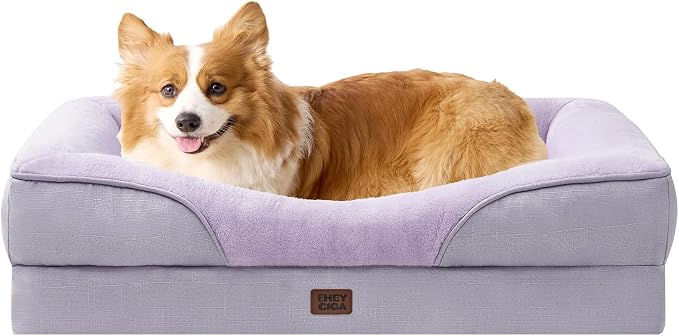 EHEYCIGA Orthopedic Dog Bed for Medium Dog, Memory Foam Dog Couch, Purple | 35x22 Inch Dog Sofa with Sides, Waterproof Liner & Washable Removable Cover, Bolster Pet Couch