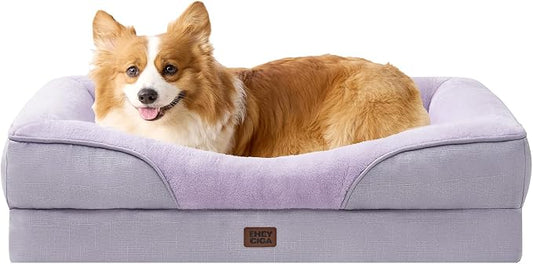 EHEYCIGA Orthopedic Dog Bed for Medium Dog, Memory Foam Dog Couch, Purple | 35x22 Inch Dog Sofa with Sides, Waterproof Liner & Washable Removable Cover, Bolster Pet Couch