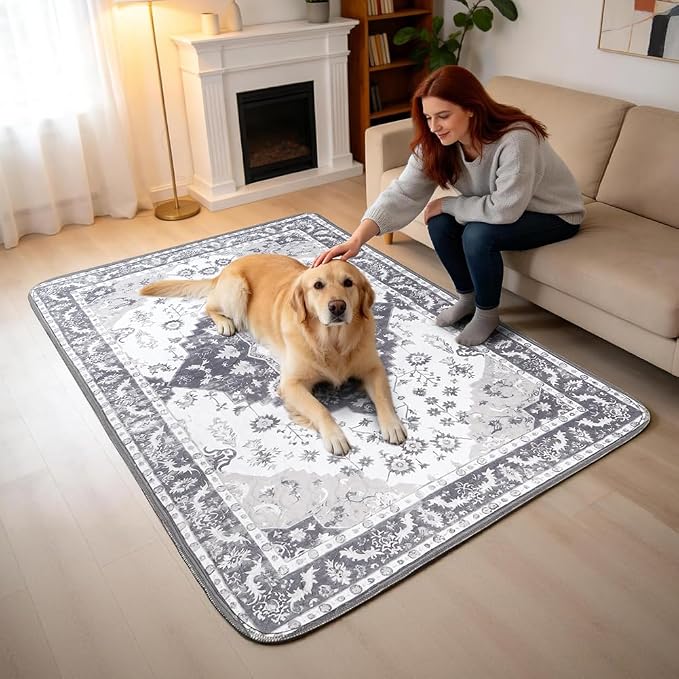 Washable Pee Pads for Dogs, 2 Pack Reusable Puppy Training Pads 48"x32" Super Absorbent Waterproof Dog Training Pads, Non-Slip Potty Pads, Whelping Pads Litter Mat Light Grey Medallion