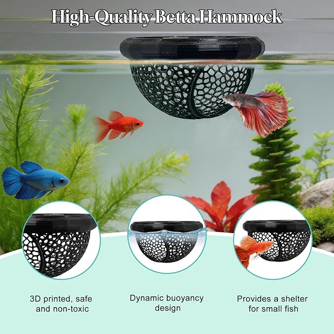 Floating Betta Hammock & Fish Toys Set,7Pcs Betta Fish Tank Accessories Mirror and Exercise Ring with Leaf Hammock Simulates Natural Habitat Comfortable Resting for Betta, Shrimp & Small Fish