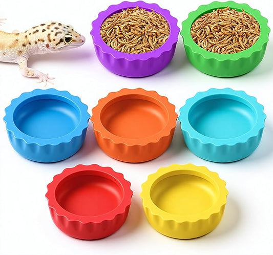 7 Pack Crested Gecko Food Dish and Water Bowl Small Reptile Feeding Cups Reusable Hermit Crab Food Dish Feeder &Corner Foods Dishs Gecko Water Bowl for Bearded Dragon Tank Tortoise Isopods Crab