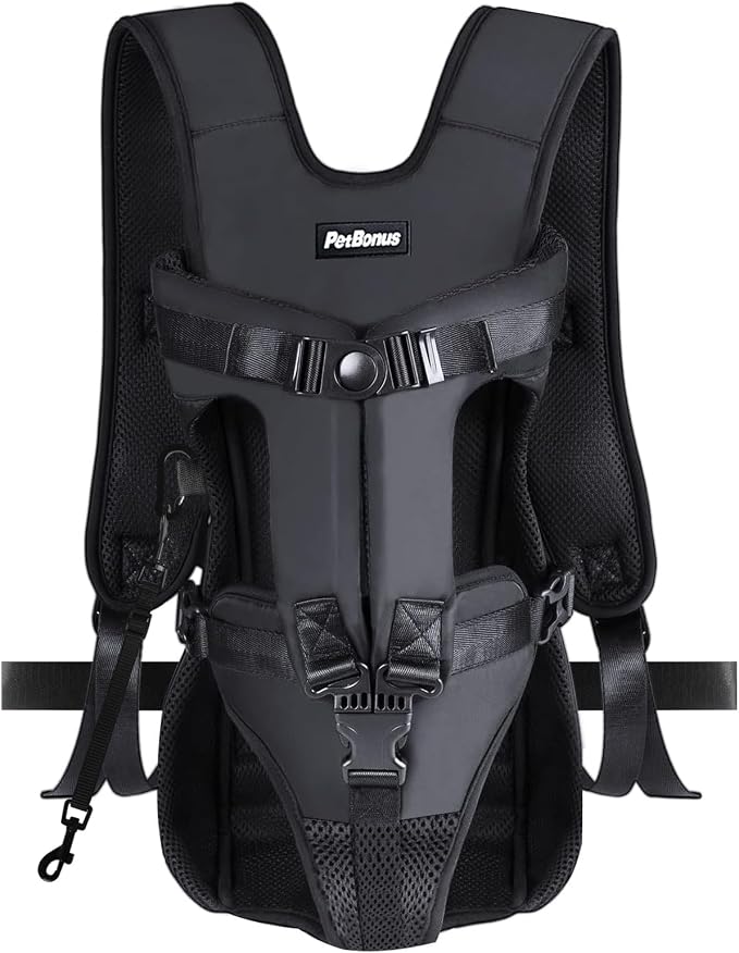 PetBonus Pet Front Dog Carrier Backpacks, Adjustable Pet Backpack, Legs Out Easy-fit Puppy Chest Carrier for Medium Small Dogs, Hands Free for Hiking, Cycling (Black, M) | Hands Free, Adjustable, Safety Strap, Walking Hiking Cycling Motorcycle bag, For...