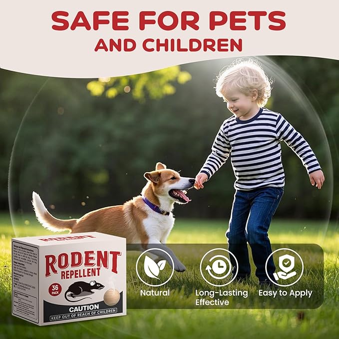 Rodent Repellent 36 Balls, Mouse Repellent Indoor for House, Car & Garage – Safe & Natural Peppermint Oil Moth Balls for Rodents, Rat & Mice Repellent for Home, Office, & Outdoors