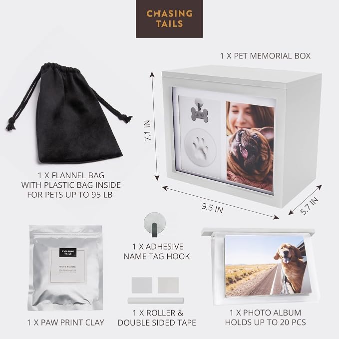Chasing Tails Pet Urns for Dogs - Dog Urns for Ashes, Suitable for All Pets - Includes Paw Print Kit, Picture Frame and Photo Book for a Lasting Tribute and Cherish Precious Memories