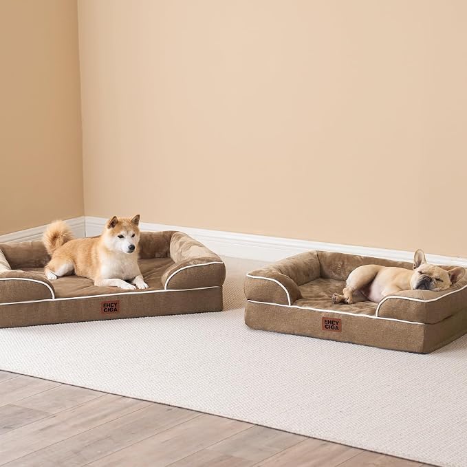 EHEYCIGA Orthopedic Dog Beds Large Sized Dog, Waterproof Washable Pet Bed | Non-Slip Bottom and Egg-Crate Memory Foam XL Dog Couch Bed with Washable Removable Cover, Camel, 41Inch