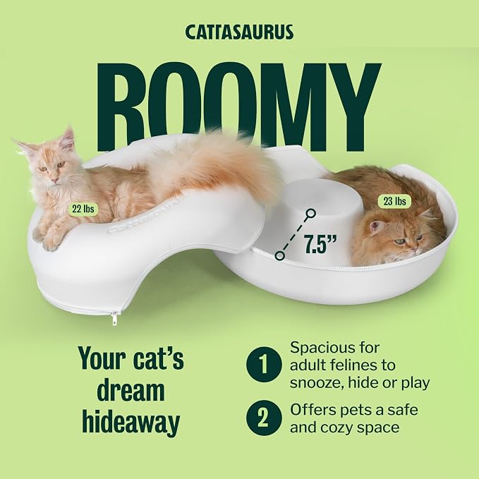 Peekaboo Cat Cave Donut for Multiple & Large Cats up to 30-45 lbs, 3-in-1 Self Warming Cat Bed, Tunnel & Scratcher for Indoor Cats, Washable & Detachable Small Dog Bed (White, Large)