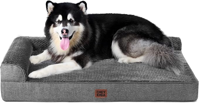 EHEYCIGA XXL Dog Bed Memory Foam, Orthopedic Giant Dog Bed Jumbo with Washable Removable Cover, Waterproof Pet Sofa Couch with Nonskid Bottom, 48x35x7.5, Dark Grey | Washable Removable Cover, Waterproof Flat Pet Sofa Couch with Nonskid Bottom, 48x35x7.5