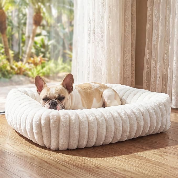 Dog Bed for Small Medium Size Dog, Washable Fluffy Rabbit Fur Pet Bed for Puppy and Kitten, Orthopedic Dog Cat Beds with Removable Cover & Anti-Slip Bottom Medium Dog Bed self Warming