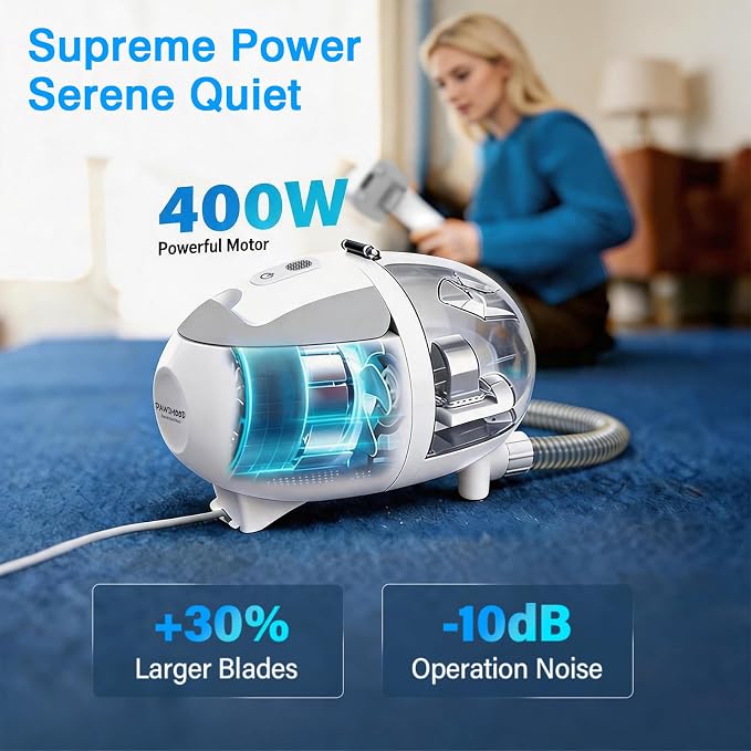 Dog Grooming Vacuum, 13000Pa & 2L Dust Cup & <55dB, 5-in-1 Self-Cleaning Pet Hair Vacuum with Spray Brush for Shedding, Quiet Deshedding Kit for Dogs Cats | self-cleaning with spray brush for shedding,Quiet <55dB,Includes clipper & steam brush,Home gro...