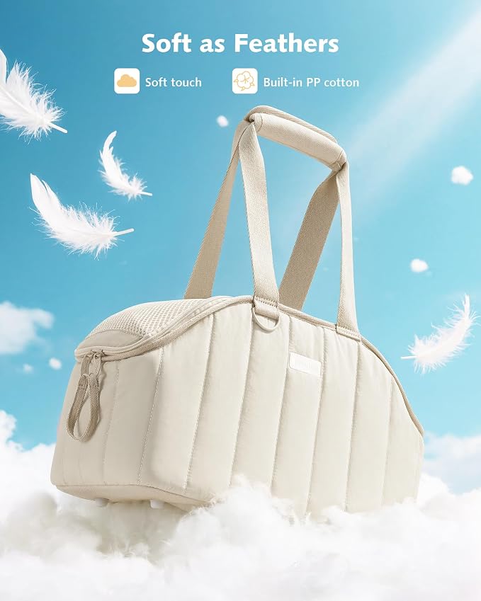 Pecute Dog Purse Carrier, Lightweight Dog Carriers for Small Dogs,Cream | Breathable mesh,Foldable,Paper-textured fabric is water-repellent,Built-in safety rope,Machine washable,Under 6.6lbs