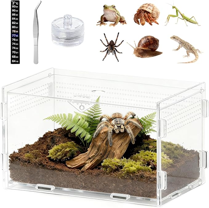 Acrylic Jumping Spider Enclosure, Small Reptile Insect Terrarium, Spider Tank with Magnetic Door & All-Side Vent, Pre-Assembled Habitat for Spiderling, Mantis, Tarantula, Snail 4.7" * 4.7" * 7.8"