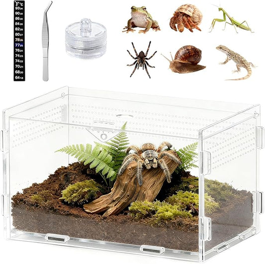 Acrylic Jumping Spider Enclosure, Small Reptile Insect Terrarium, Spider Tank with Magnetic Door & All-Side Vent, Pre-Assembled Habitat for Spiderling, Mantis, Tarantula, Snail 4.7" * 4.7" * 7.8"