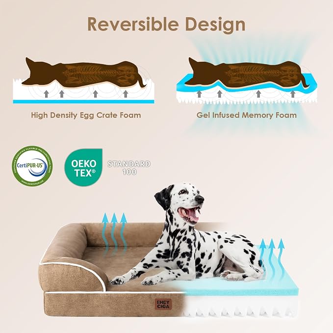 EHEYCIGA Orthopedic Dog Beds Large Sized Dog, Waterproof Washable Pet Bed | Non-Slip Bottom and Egg-Crate Memory Foam XL Dog Couch Bed with Washable Removable Cover, Camel, 41Inch