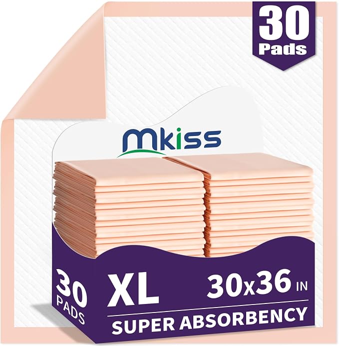 MKISS 30" x 36" Disposable Bed Pads [30 Counts], Heavy Absorbency Underpad | Super Absorbent, Extra Large, Leakproof & Waterproof Protection, Dry Quickly, Soft Fabric Surface Pads for Adult, Pets