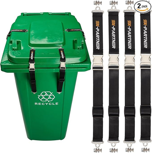 4PCS Heavy-Duty Bear Proof Trash Can Locks - Animal-Proof Garbage Can Lid Straps for 28-96 Gallon Outdoor Bins, Secure Locking Buckle Against Raccoons & Wildlife - Black