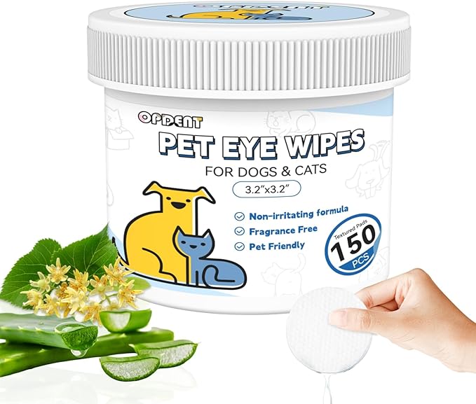 Opdent 150Pcs Eyes Wipes for Dogs - Tear Stain Remover for Dogs - Dog Eye Cleaner, Eye Debris, Discharge, Mucus Secretions - Eye Wipes for Dogs & cat Eye Wipes - 3.2 inches