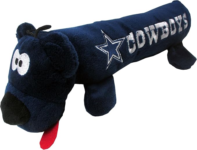NFL Dallas Cowboys PET GIFT BOX with 2 Licensed DOG TOYS, 1 Logo-engraved NATURAL DOG TREAT, 1 NFL JERSEY, 1 NFL Puppy Training Bells & 1 Car Seatbelt