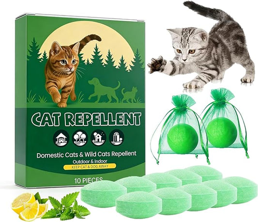 Cat Deterrent Outdoor & Indoor, 10 Pack Natural Peppermint Oil Cat Deterrent Balls to Keep Cats Out of Yard Permanently, Anti Cat Scratching & Chewing Furniture & Peeing from Lawn, Yard, Garden