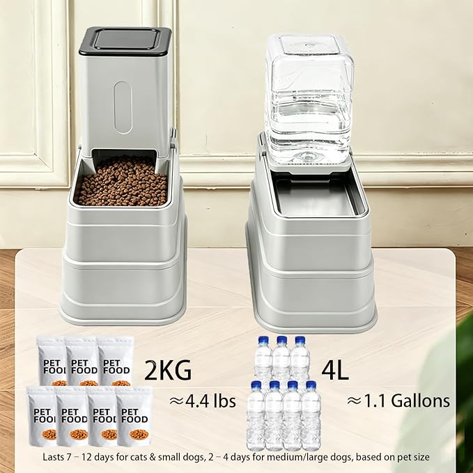 Marchul 1.1Gallon Elevated Dog Feeder and Water Dispenser, Adjustable Gravity Pet Feeder and Water Set with Stainless Steel Bowls, Designed to Protect Dog‘s Neck, Joints, Perfect for Cats and Dogs(4L)