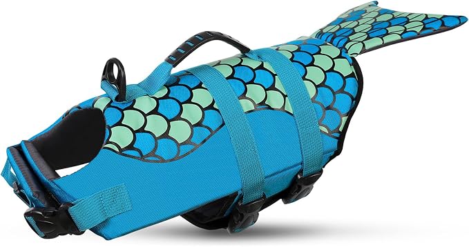 Mermaid Dog Life Jacket - Lightweight Dog Swimming Vest, High Buoyant for Small, Medium, Large Dogs (Blue,XXL)