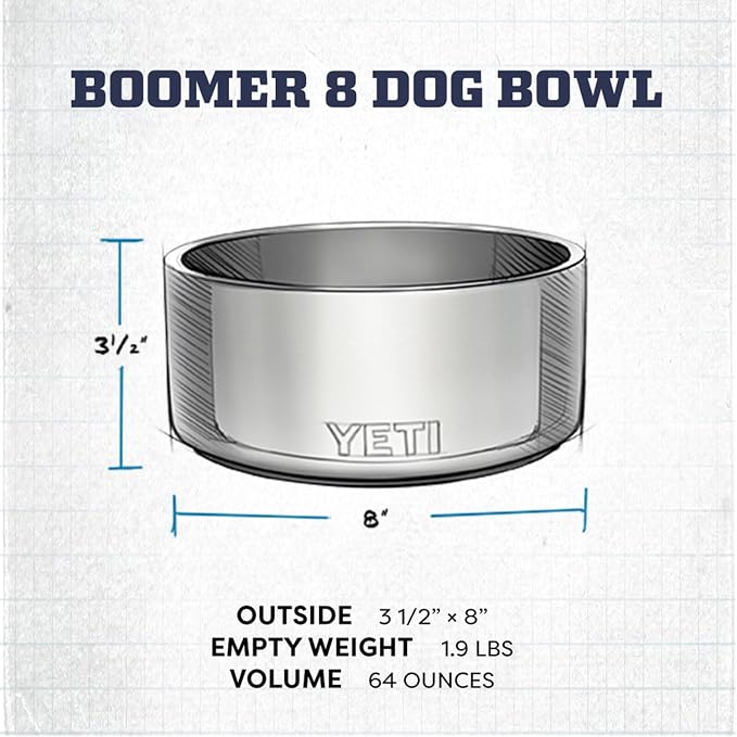 YETI Boomer 8, Stainless Steel, Non-Slip Dog Bowl, Holds 64 Ounces