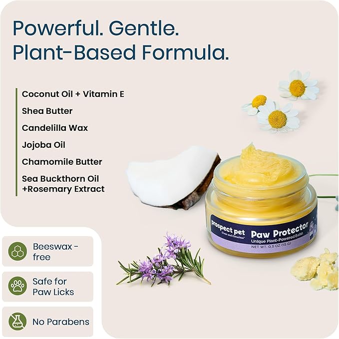 Paw Protector - Dog Paw Balm, Moisturizer & Soother for Dry, Cracked Pads and Noses with Shea Butter, Coconut Oil, Lick Safe, Beeswax-Free, Hot Pavement & Cold Weather Protection, 0.5 oz
