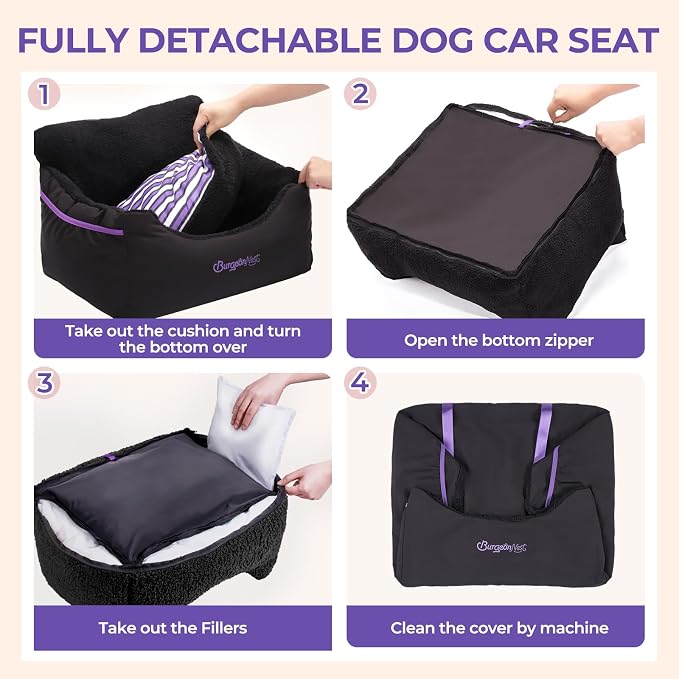 Dog Car Seat for Small Dogs & Cats Under 25 lbs, Black Purple