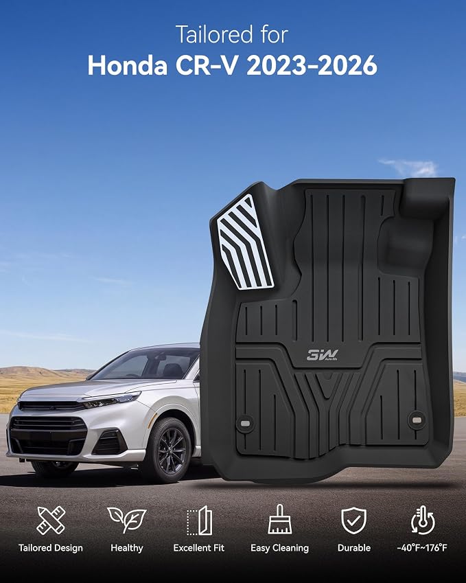 3W Floor Mats & Cargo Liner Fit for Honda CR-V 2023 2024 2025 2026 (Include Hybrid), All Weather TPE Custom Fit CRV Floor Liner 1st, 2nd Row and Trunk (Upper Positon) Full Set Car Mats Black