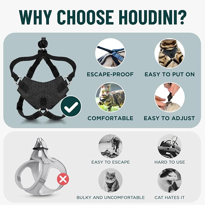 Houdini™ Escape Proof Cat Harness and Leash (Pink, M/L) | Adjustable walking vest with 6ft lead, breathable mesh, secure snug fit, lightweight for travel, hikes and daily adventures